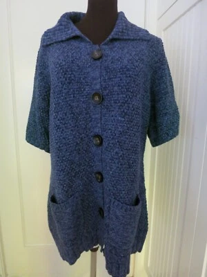 Nomadic Traders Blue Short Sleeve Ramie Cotton Cardigan Button Up Sweater Medium - Image 1 of 4
