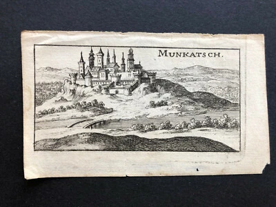 026 Antique Original 1688 castle view Mukachevo Ukraine Hungary Munkatsch Rigel - Image 1 of 4