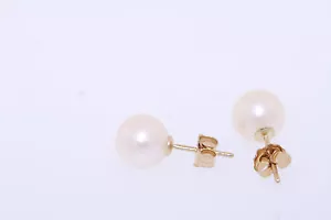 HONORA 14k Yellow Gold 7.5-8.0mm Freshwater Cultured White Pearl Stud Earrings - Picture 1 of 2