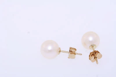 Honora 14k Oro Giallo 7.5-8.0mm Coltivata IN Acqua Dolce Perla Bianca Orecchini - Immagine 1 di 2