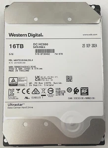 WD Ultrastar DC HC550 16TB 3.5" Internal HDD SATA 6G/s 7200RPM 512MB SE 0F38462 - Afbeelding 1 van 13