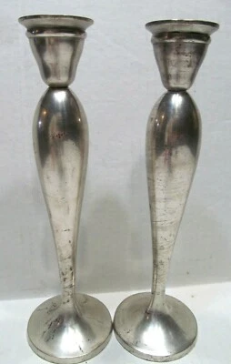 Crate and Barrel Candlesticks Antiqued Silver 10" tapers pair 241-466 - Image 1 of 4