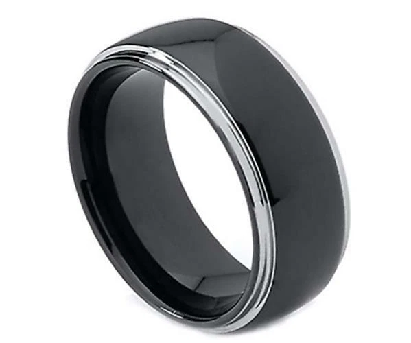 9mm Men's & Ladie's Tungstencarbide  Domed Black with PolishedWedding Band Ring - Image 1 of 1