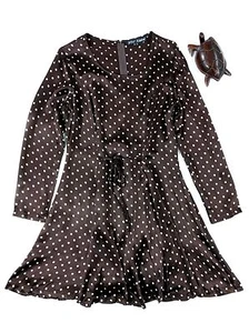 NWOT! VTG 90s Original BETSEY JOHNSON Brown POLKA DOT Satin Skater Mini Dress S - Picture 1 of 3