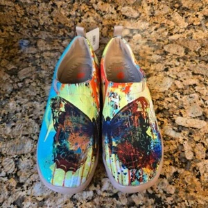 UIN Mottled Butterfly Womens Size 8.5 Slip On Loafers Shoes Canvas Art Painted - Picture 1 of 6