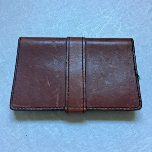 Vintage 1980er braun Leder Doppelfaltung Planer Journal Cover mit Laschenverschluss - Bild 1 von 4