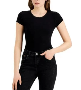 Body Self Esteem Junior in maglia a costine con orlo in pizzo nero manica corta taglia XL - Foto 1 di 1