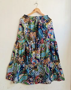 Indian Navy Blue Paisley Long Frill Skirt Cotton skirt Women's Clothing skirt US - Picture 1 of 3