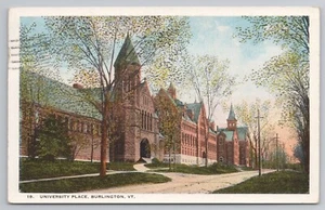 Postal de University Place en Burlington Vermont VT c1923 - Imagen 1 de 2