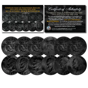 EISENHOWER IKE U.S. DOLLARS 1971-1978 BLACK RUTHENIUM 6-COIN Complete Set of 6 - Picture 1 of 1