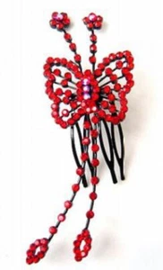 Jewelled butterfly crystal hair comb - RED - Picture 1 of 1