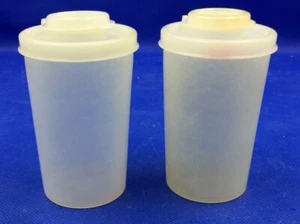 2 Vintage Tupperware 5 oz Sheer Spice Shakers #102 w/ Flip Top Shaker Lids #654 - Picture 1 of 3