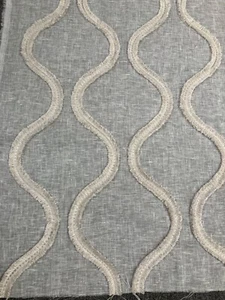 'DURALEE' 2 REMNANTS OF FLOCKED OYSTER SHEER FABRIC - Picture 1 of 5