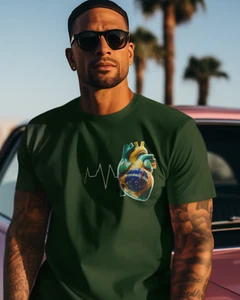 BRAZIL Always In My Heart T-shirt | Brazilian Heartbeat Corazon | Latino Pride F - Picture 1 of 25