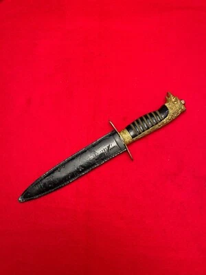 ITALIAN WWII FASCIST EAGLE HEAD LEADER DAGGER/KNIFE with Leather Sheath Vintage - Image 1 of 4