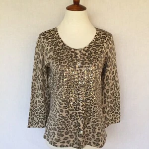 Chico's NEW W/Tag Size 1 = M/8 Cheetah Charm Cardigan Sweater / Color: Sand - Bild 1 von 9