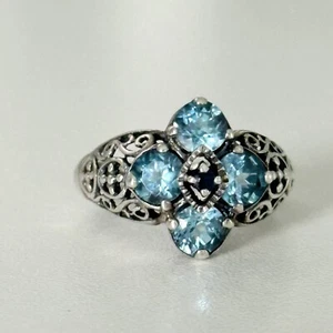 Anello Vintage CNA Designer Blu Topazio Zaffiro Fiore Filigrana Misura 8 - Foto 1 di 12