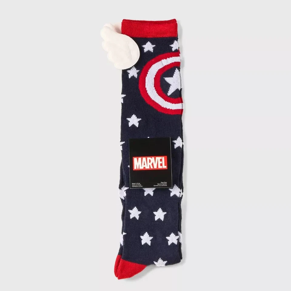 Marvel Womens Captain America Knee High Socks Size 4-10 Navy Red Stars
