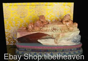 12.8" Old Chinese Shoushan Stone Carving Old People Play Chess Statue - Picture 1 of 9