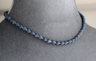 MATTE LAPIS LAZULI 6MM ROUNDS NECKLACE ~ STERLING SILVER 18" - Image 1 of 2
