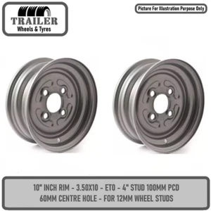 Trailer 10 Inch Wheel Rim 3.50x10 4 stud 100mm PCD M12 Studs 60mm Centre Hole x2 - Picture 1 of 1