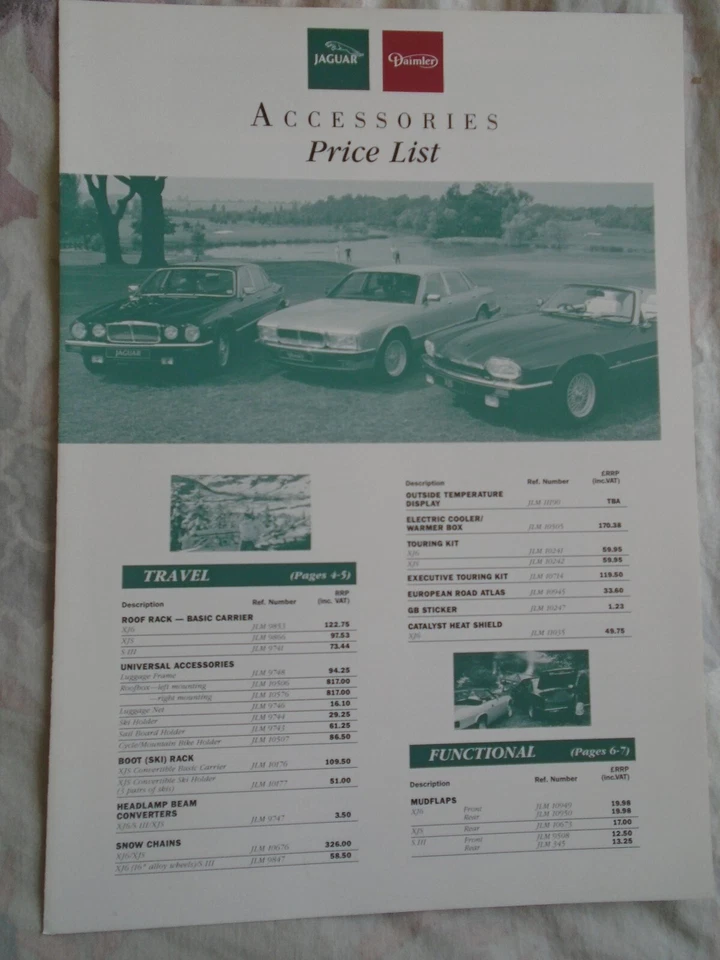 Jaguar Daimler Accessories Price list brochure Oct 1992 - Image 1 of 1