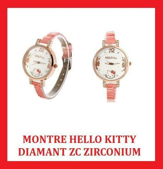 SUPERBE HELLO KITTY MONTRE ROSE CUIR BIJOU DIAMANT ZC STRASS FILLE FEMME GRATUIT - Photo 1/1