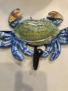 Metal hand painted Blue Crab Wall Hanger with 3 Hooks Beach Coastal Decor Beach - Picture 1 of 5