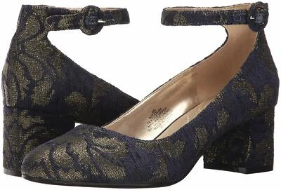 Bandolino Womens Odear Ankle-Strap Block Heel Pumps (Navy/Gold, 5M) - Image 1 of 4