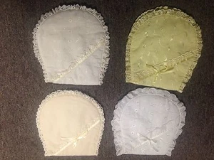 vintage LOT OF 4 AMLE LACE W/ BOW BABY BURP RAGS WHITE YELLOW CREME/TAN foreign - Picture 1 of 5