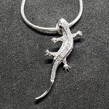 925 Sterling Silver and CZ Lizard Necklace with Italian Snake Chain