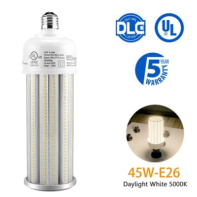 45W LED Corn Cob Light Bulb E26 Medium Base 5000K Wall Pack Shoebox Bulb 6500LM - Image 1 of 4