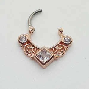 Rose Daith Crystal TITANIUM post Helix Cartilage Tragus Piercing Hoop CLICKER - Picture 1 of 1