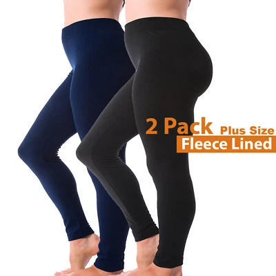 2 Pack Kuda Women Fleece Lined Warm Full Length Legging Pants Plus Size 1X 2X 3X - Image 1 of 4