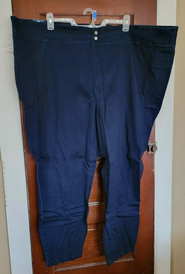 Terra & Sky Women's Plus 5x Blue Dark Wash Mid Rise SKINNY Pull on Jegging