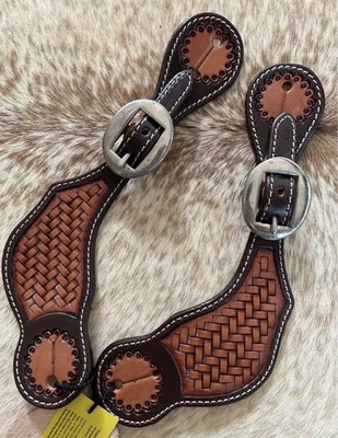 SHOWMAN PRODUCTS Ladies Two Tone Top Grain Leather Western Pair Spur Straps