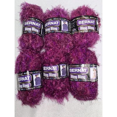 Lot of 6 Bernat Bling Bling Yarn CABARET CRIMSON Pink 1.75oz each NOS - Image 1 of 4