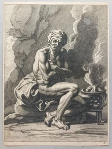 Sitzender männlicher Akt Kohleofen Kupferstich n. Poilly Verdier Figures 19.Jh. - Bild 1 von 3