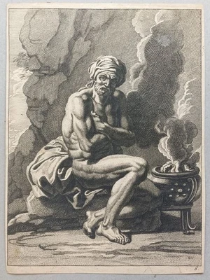 Sitzender männlicher Akt Kohleofen Kupferstich n. Poilly Verdier Figures 19.Jh. - Bild 1 von 3