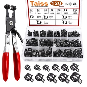 120PCS 7-22mm Black Spring Band Hose Clamps with Swivel Flat Hose Clamp Plier... - Picture 1 of 6