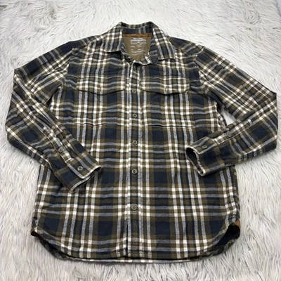 Camisa de franela a cuadros REI para hombre S verde oliva negra blanca algodón botón delantero Foto 1 de 4