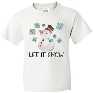 Inktastic Let It Snow Cute Snowman In Hat And Scarf Youth T-Shirt Holiday Merry - Picture 1 of 8