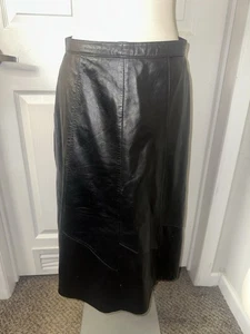 Vintage 90s 80s Genuine Leather Trumpet Skirt SZ 10 Black Midi Long - Picture 1 of 6