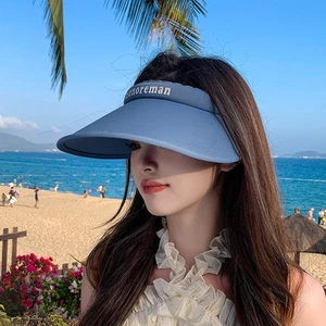 Ice Silk Summer Sun Hat With Wide Brim And Letter Elements For Outdoor Travel - Picture 1 of 12