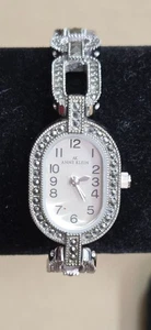 Vtg Anne Klein Marcasite Women's  Bracelet Watch Silver w/Crystal Accents - Picture 1 of 12
