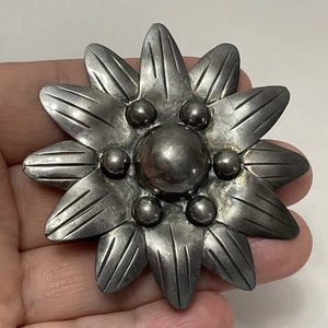 TAXCO MEXICO PLATA ESTERLINA FIRMADO TC-142 BROCHE VINTAGE ESCULPIDO FLOR DEL SOL - Imagen 1 de 7