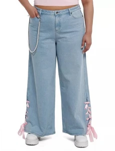 Neu Neu mit Etikett Hot Topic Sweet Society rosa Band Herz weites Bein Jeans Übergröße 22 - Bild 1 von 3