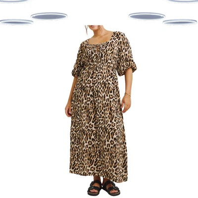 Ex Simply Be Women's Plus Size Animal Print Crinkle Midi Dress - Brown Leopard - Image 1 of 4