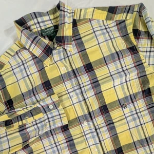 Ralph Lauren M 14 Green Label Men Dress Shirt Yellow Black Red Plaid Longsleeve  - Picture 1 of 9