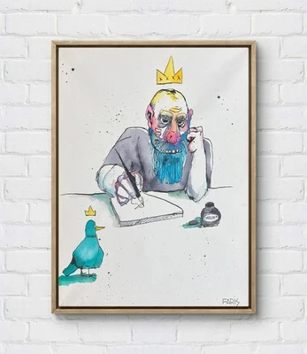 Arte original Faris: dibujo de aves: lienzo 11x14 único neoexpresionismo moderno Foto 1 de 4